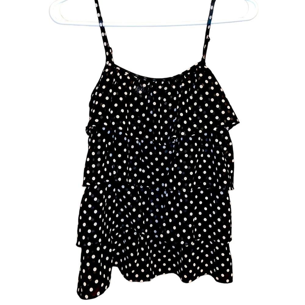 Women’s BONGO Sheer Layered Spaghetti Strap Tank Top Black W/ Polka Dots Medium - Picture 2 of 12